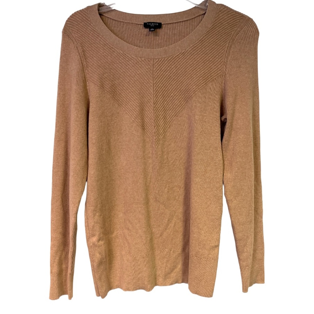 Talbots Cotton Blend Crewneck Long Sleeved‎ Sweater in Camel Petite Medium